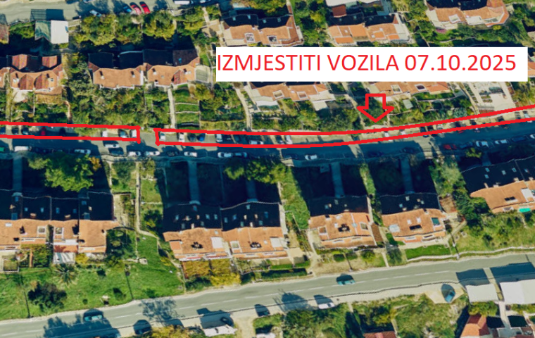 OBAVIJEST O PRIVREMENOM ZAUZEĆU PARKIRALIŠNIH MJESTA U VINOGRADARSKOJ ULICI U NOVOJ MOKOŠICI ZBOG KOŠNJE ZELENILA I ČIŠĆENJA